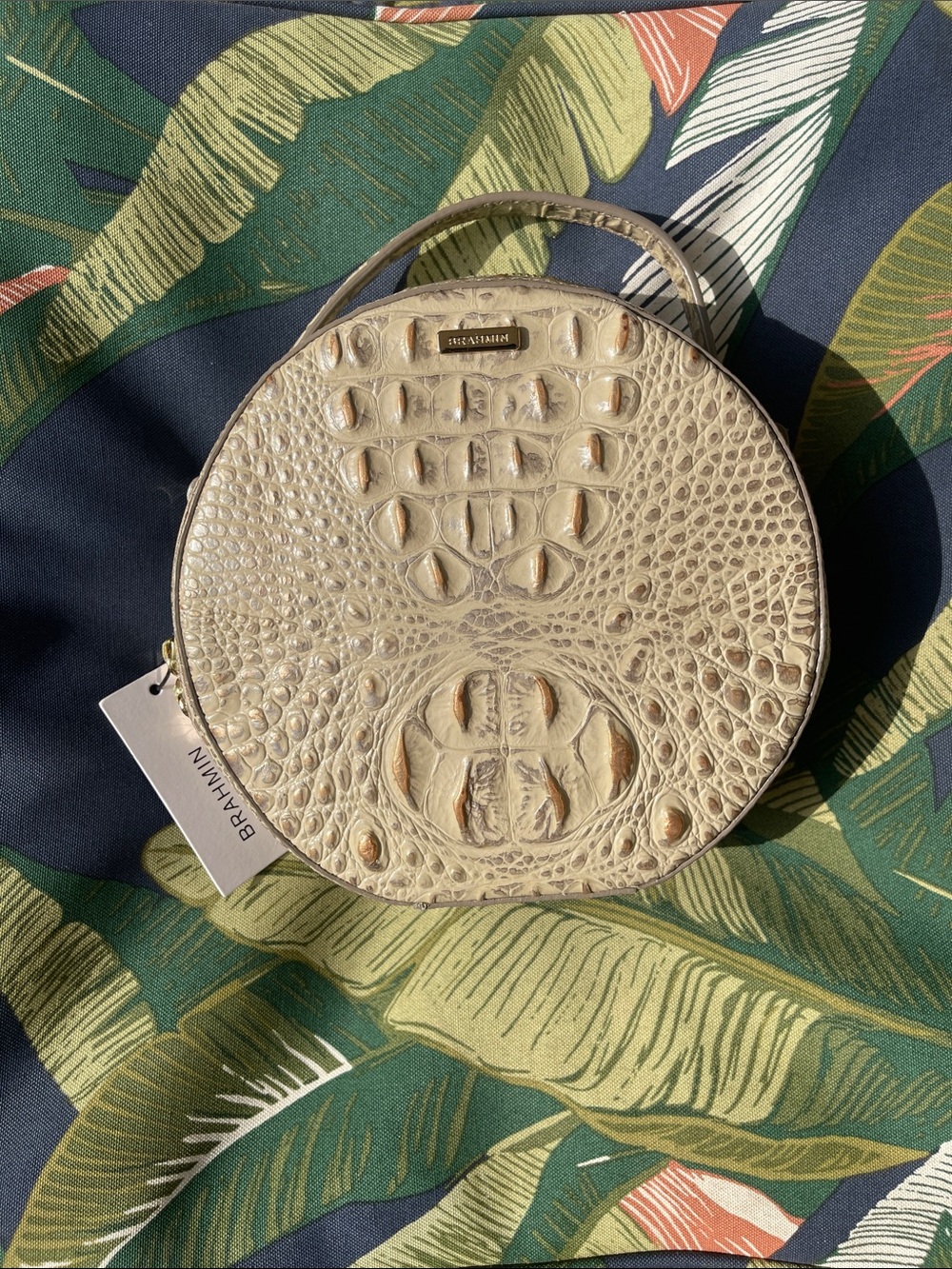 Brahmin Cream Croc-Embossed Round Top-Handle Mini Bag - Picture 12 of 14